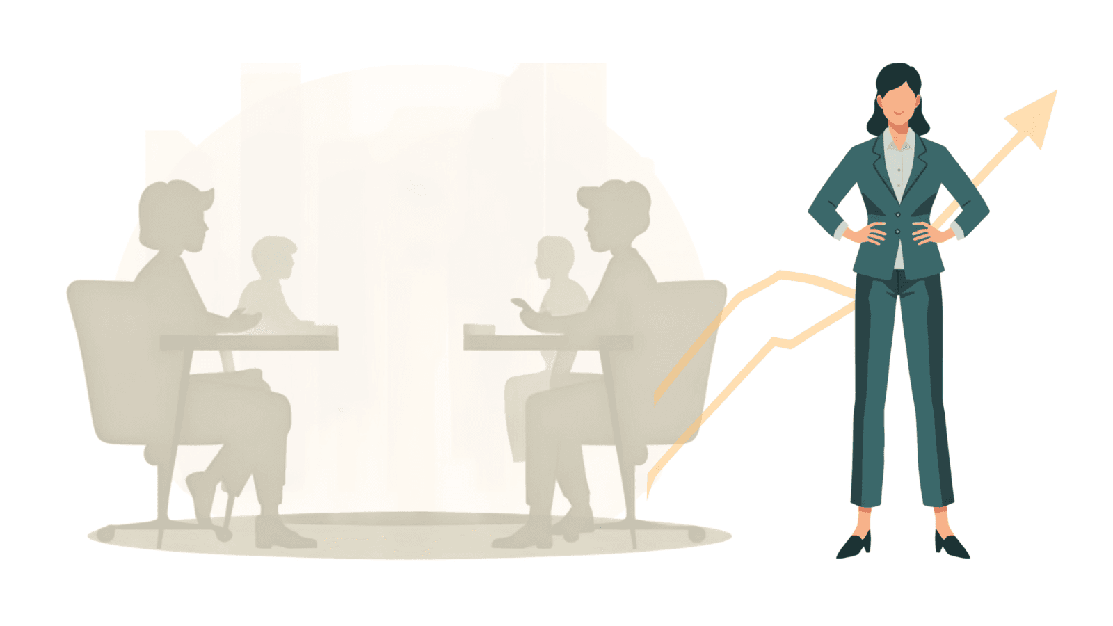 A confident person growing while colleagues in the background cannot see it
